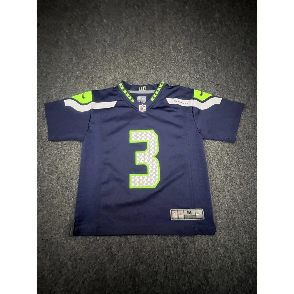 Nike Seattle Seahawks On Field Jersey Youth Medium Blue Russell Wilson #3 NFL